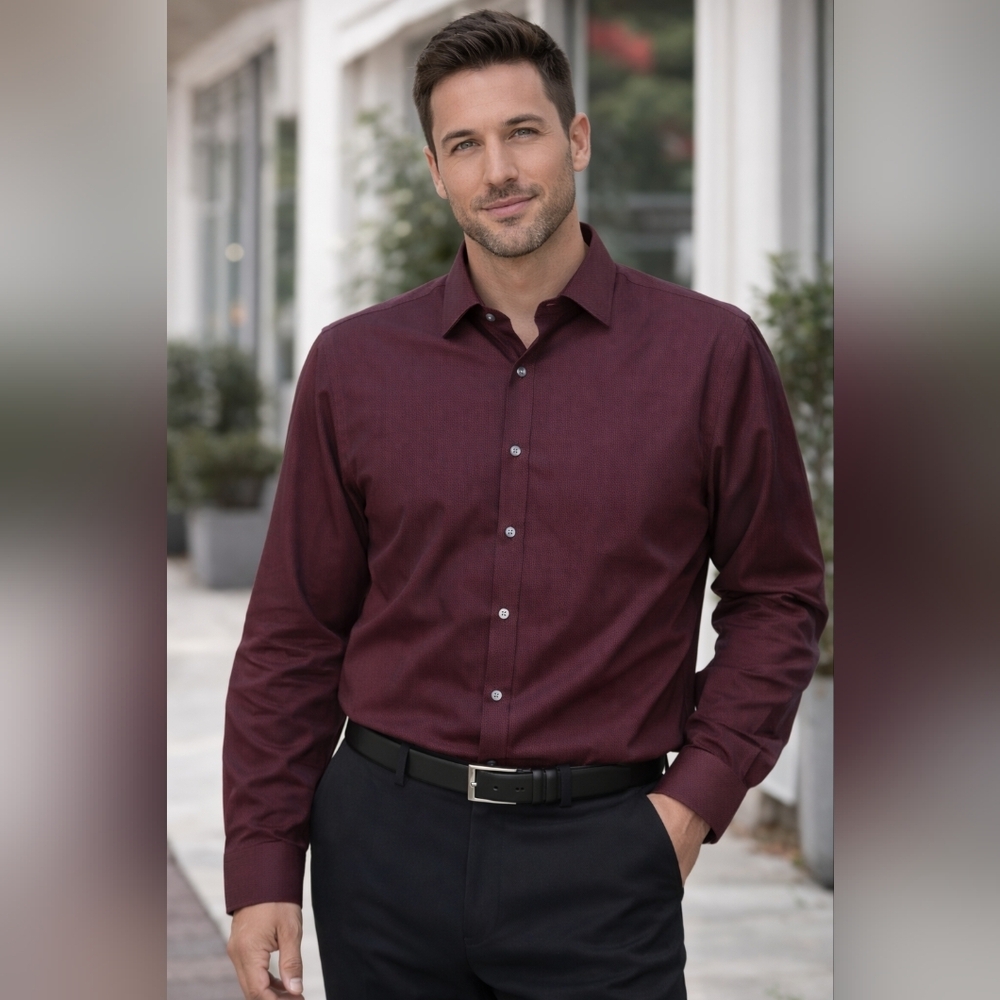 Kenneth Cole Awareness Burgundy NON IRON  Slim Fit Elevated Basics Quiet Luxury